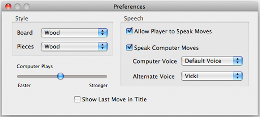 Apple Mac Chess Preference window